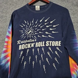 Y2K Rasputin's Rock N Roll Store Shirt Mens M Music Record VTG Tie Dye Sleeves - Picture 1 of 9