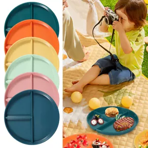 6Pcs Divided Dinner Plates 3 Compartment Unbreakable Dinner Diet Stackable+ - Picture 1 of 11