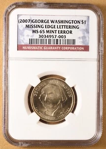 2007 George Washington Presidential Dollar Mint Error Missing Lettering NGC MS65 - Picture 1 of 2