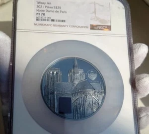 2021 Palau $25 NOTRE DAME De PARIS -Tiffany Art 5 oz Proof Silver Coin NGC PF70! - Picture 1 of 10