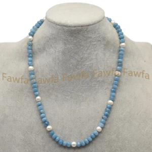 5x8 mm Facettiert Blau Aquamarin Rondelle Edelsteine Perlen 7-8 mm Weiß Perlenkette - Bild 1 von 15