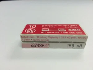 SIBA 70 001 34 160mA F160mAL250V Quick Blow Glassicherung 5x20mm 250V Pk10 JPSF127 - Bild 1 von 5