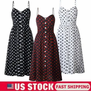 S-2XL Women Boho Long Dress Polka Dot Maxi Lady Evening Cocktail Party Beach US - Picture 1 of 14