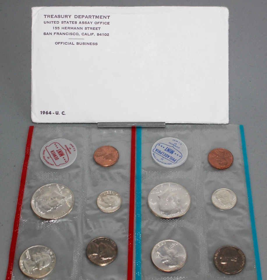 1964 P & D US Mint Set 1c-50c Coins 6 Silver Uncirculated Philadelphia & Denver - Image 1 of 4