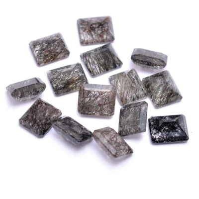AAA+ Quality Black Rutilated Quartz 12mmx10mm Octagon Faceted Cut Gemstones Lot  - Image 1 of 4