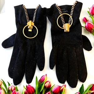 Par de guantes de mano vintage para mujer de tela negra con cremallera talla 6 - Imagen 1 de 11