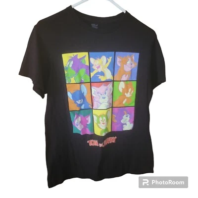 Tom and Jerry Tshirt Black 70s Retro Hanna Barbera Cartoon - Image 1 of 4
