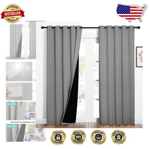 Elegant Silver Grey Blackout Curtain Panels - Noise Reducing & Thermal Insulated - Picture 1 of 11
