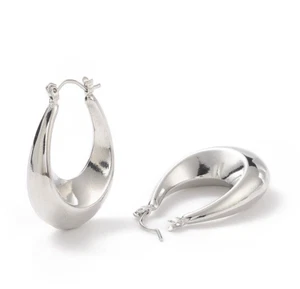 Dicke Creolen Ohrringe oval Platin StatementOhrringe Geschenk Frauen Teenager - Bild 1 von 8