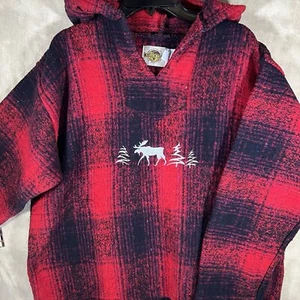 Earth Ragz Buffalo Plaid Embroidered Moose Men’s L Heavy Pullover Hoodie Mexico - Bild 1 von 8