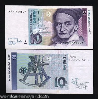 GERMANY 10 MARKS P-38 1993 REPLACEMENT *YA  SEXTANT  PRE EURO MONEY BANK NOTE - Image 1 of 2