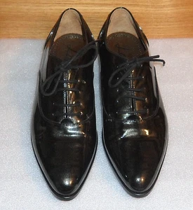 Lanvin Ladies Italian Leather Black Metallic Lace Up Shoes Sz 37 - Picture 1 of 8