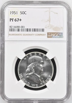 1951 Franklin Half NGC PF67+ Brilliant White Sporltess PR67+ RARE PO - Image 1 of 2