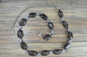 Polished Stone Belt Chain Silver Tone Metal Bead Brown Rock Southwestern Boho - Picture 1 of 6