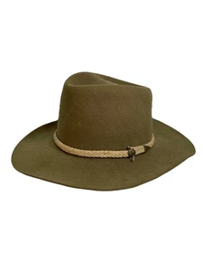 Sombrero de Vaquero Vintage 7 1/4 Hondo Plateado Hilado Verde Oliva Lana B Bar H Rancho - Imagen 1 de 10