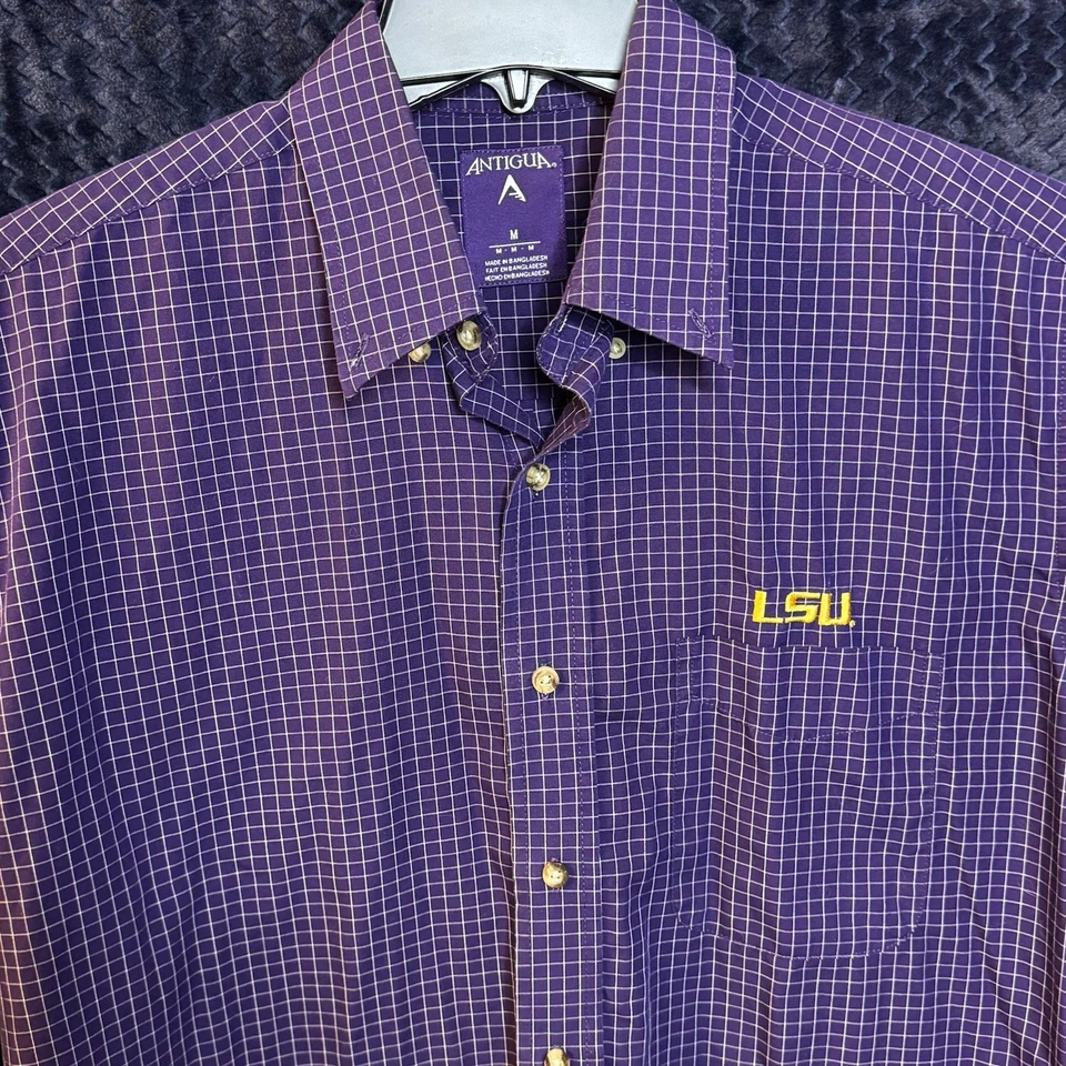 Antigua LSU Tigers Mens Medium Purple Cotton Button Down Long Sleeve Shirt - Image 1 of 4