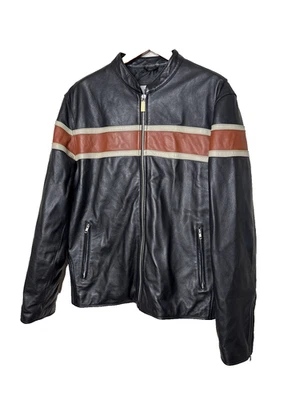 Abrigo Chaqueta Wilsons M.Julian Cuero Café Racer Rayas Negro Naranja Tostado Rayas L Foto 1 de 4