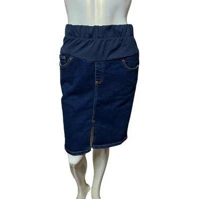 Mimi Maternity Dark Wash Denim Pencil Skirt Stretch Panel Size M Knee Length - Image 1 of 4