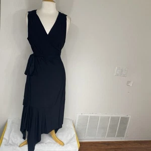 Athleta Womens Black Windward Wrap Dress Soft Jersey Handkerchief Size Large EUC - Picture 1 of 14