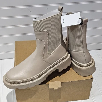 NEW Mango Track Sole Contrast Women Bootie Sz 9.5 Ecru Pull On Ankle Boots EUR40 - Image 1 of 4