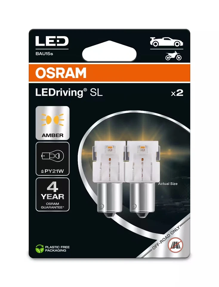 OSRAM LEDriving SL LED PY21W Amber Car Bulb (Twin) BAU15s | 12V | 1.3W - Image 1 of 2