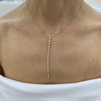 Round Lab-Created Diamond Lariat Necklace 0.90ct F/VS 14K Rose Gold - Image 1 of 4