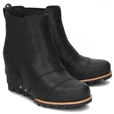 Botas Chelsea SOREL Lea Joan of Arctic Cuña Cuero Impermeables al Tobillo Negras 10 Foto 1 de 4