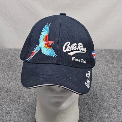 Sombrero con tirantes bordado loro de Costa Rica azul marino recuerdo turístico pura vida Foto 1 de 4