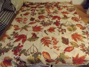 fall / autumn RECT TABLECLOTH orange green gold leaves 58W x 82" euc - Picture 1 of 9