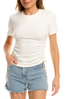 Camiseta de algodón con corbata lateral acanalada blanca A.L.C. Top Austin para mujer talla pequeña Foto 1 de 4