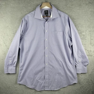 Jos A Bank Traveler Dress Shirt Mens 17.5/33 Plaid Purple Blue Check Travel Tech - Image 1 of 4