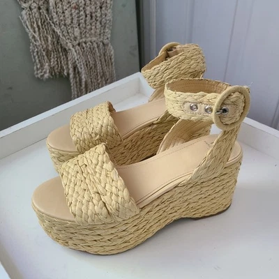 Marc Fisher Marcell Slingback Espadrille Woven Platform Sandals Sz 7.5 Beige Boh - Image 1 of 4