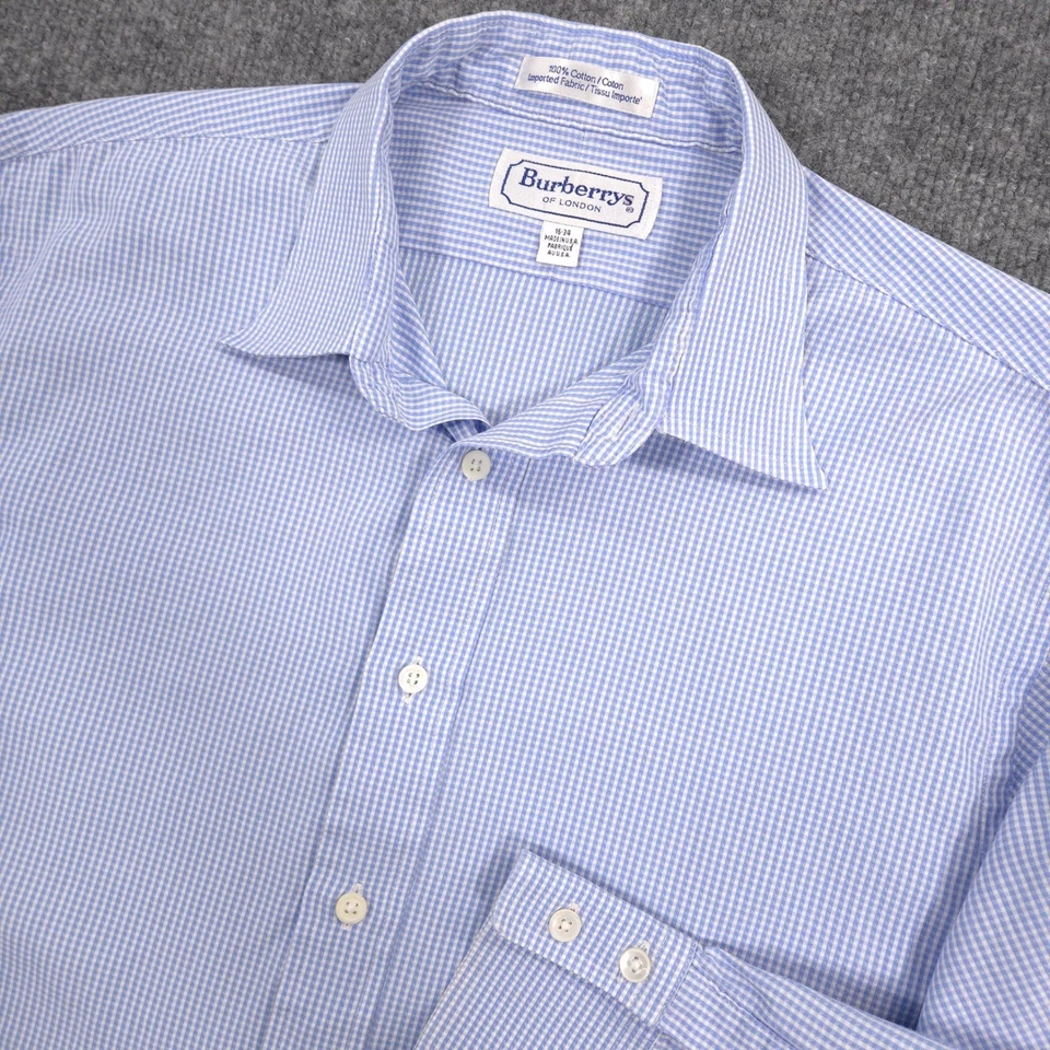 Camisa de vestir vintage Burberrys of London para hombre 16-34 azul blanco a cuadros hecha en EE. UU. Foto 1 de 4