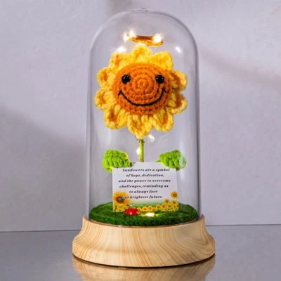 Regalos de girasol de ganchillo para mujer, en cúpula de plástico flor de sol para su mamá gra... Foto 1 de 4