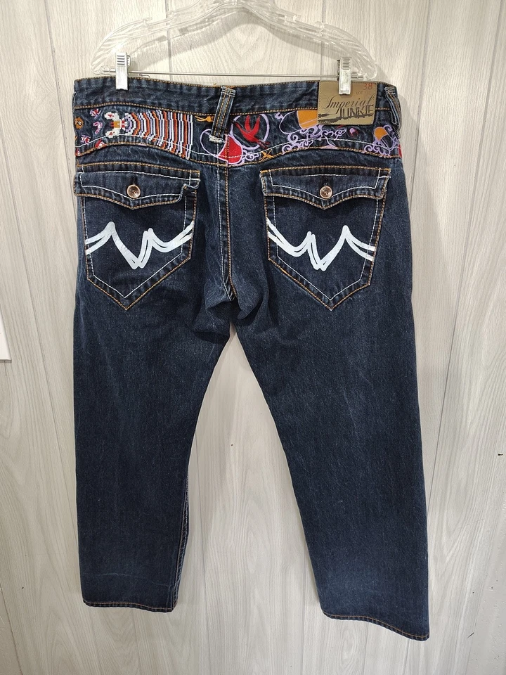 复古 Imperial Junkie 牛仔裤男式镂空牛仔刺绣宽松 Y2K 38 — 第 1/4 张图片