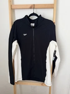 Speedo Herren Boom Force Stretch Warm Up Schwimmjacke Schwarz Off White Größe Large - Bild 1 von 8