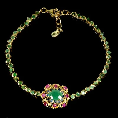 925 Sterling Silver Bracelet Oval Emerald Ruby Sapphire Gemstone Jewelry 7.5in - Image 1 of 4