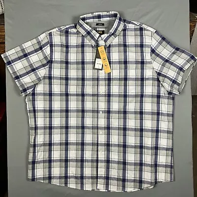 Lee Mens 2XB Button Down Shirt Short Sleeve Blue Pocket Casual Plaid Stretch - Image 1 of 4