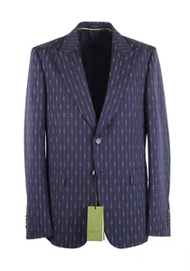 Gucci Blue Striped Signature Suit Size 48 IT / 38R U.S. New With Tags - Picture 1 of 7