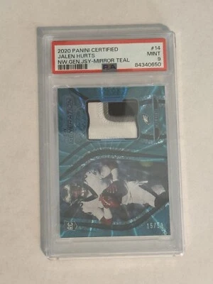 2020 Panini Certified Patch Mirror Teal 15/50 #14 Jalen Hurts Rookie PSA 9 - Image 1 of 2
