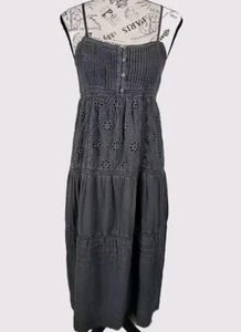 Maxi Vestido Boho para Mujer Lucky Brand XS Marrón Correas en Niveles Ojales Encaje Pintucks - Imagen 1 de 17