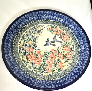Unique UNIKAT Handmade Polish Pottery Plate 10.5" Blue Bird Delight - Picture 1 of 12