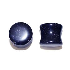 Pair of Double Flare Genuine Blue Gold Stone Organic Ear Plugs 10G-1" Gauge