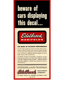 1969 EDELBROCK HI-PERFORMANCE MANIFOLD ~ ORIGINAL PRINT AD - Imagen 1 de 2