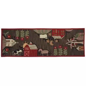 Farm Life Hooked Area Rug Runner By Park Designs. Large Country Rug 24" x72 " - Picture 1 of 2