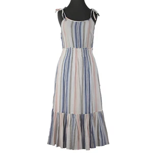 Michael Stars Sz S Blue White Multi Color Ruffles Striped 100% Cotton Dress - Picture 1 of 14