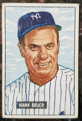 Tarjeta de Bowman 1951 Hank Bauer New York Yankees #183 MLB Marina de los Estados Unidos Segunda Guerra Mundial Foto 1 de 4