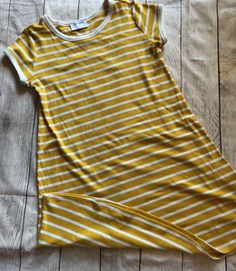 Girls Size XL Plus Old Navy Yellow White Short Sleeve Tshirt Dress Ribbed - Picture 1 of 3