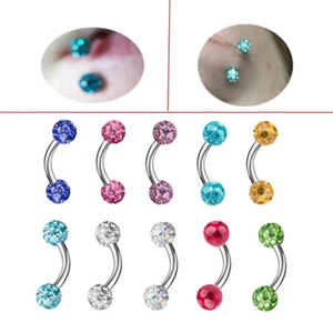 2pc 6/8/10/12mm Bar Coated Crystal Ball Barbell Curved Eyebrow Ring Ear Piercing - Picture 1 of 13