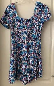 Abito corto floreale blu vintage bambina viziata anni 80 90 manica corta made in USA - Foto 1 di 11